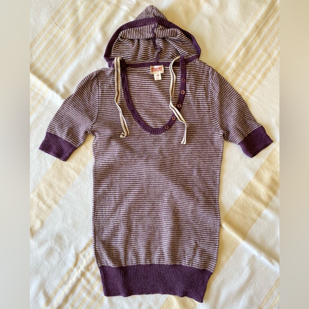 99%Cotton🪁Soft Lightweight Scoopneck Sweater Hoodie Purple & White Striped